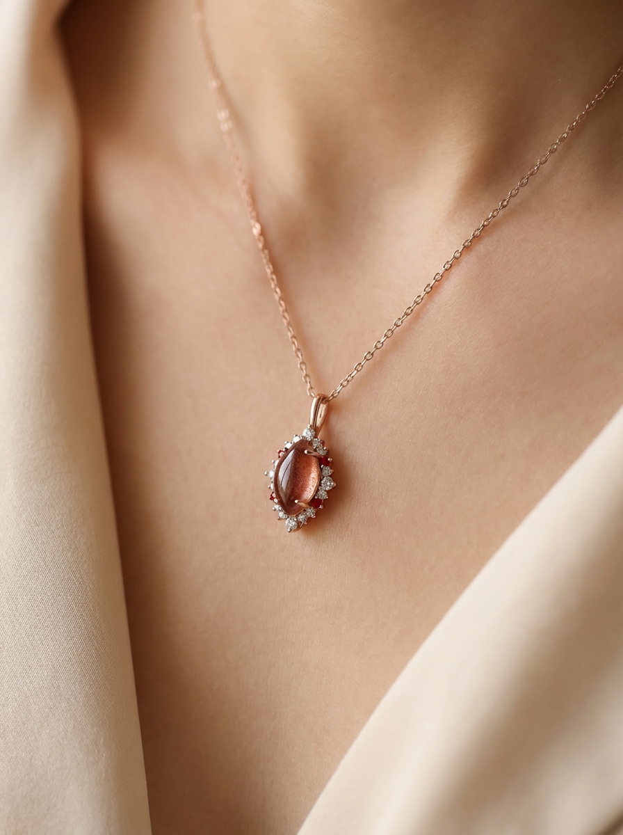 Luxury Custom Pet Hair Memorial Necklace with Ruby & Diamonds
