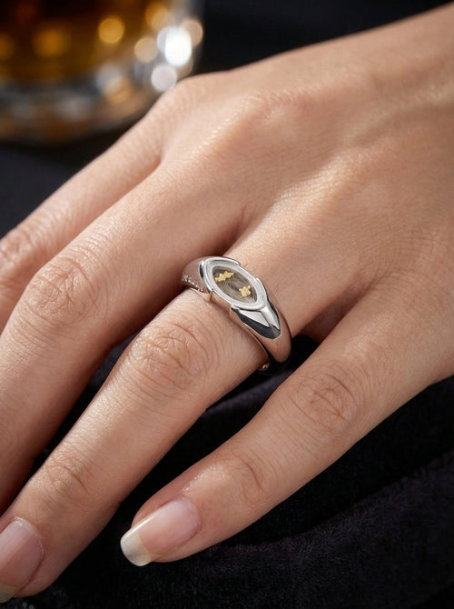 Pet Hair Marquise Amber Ring