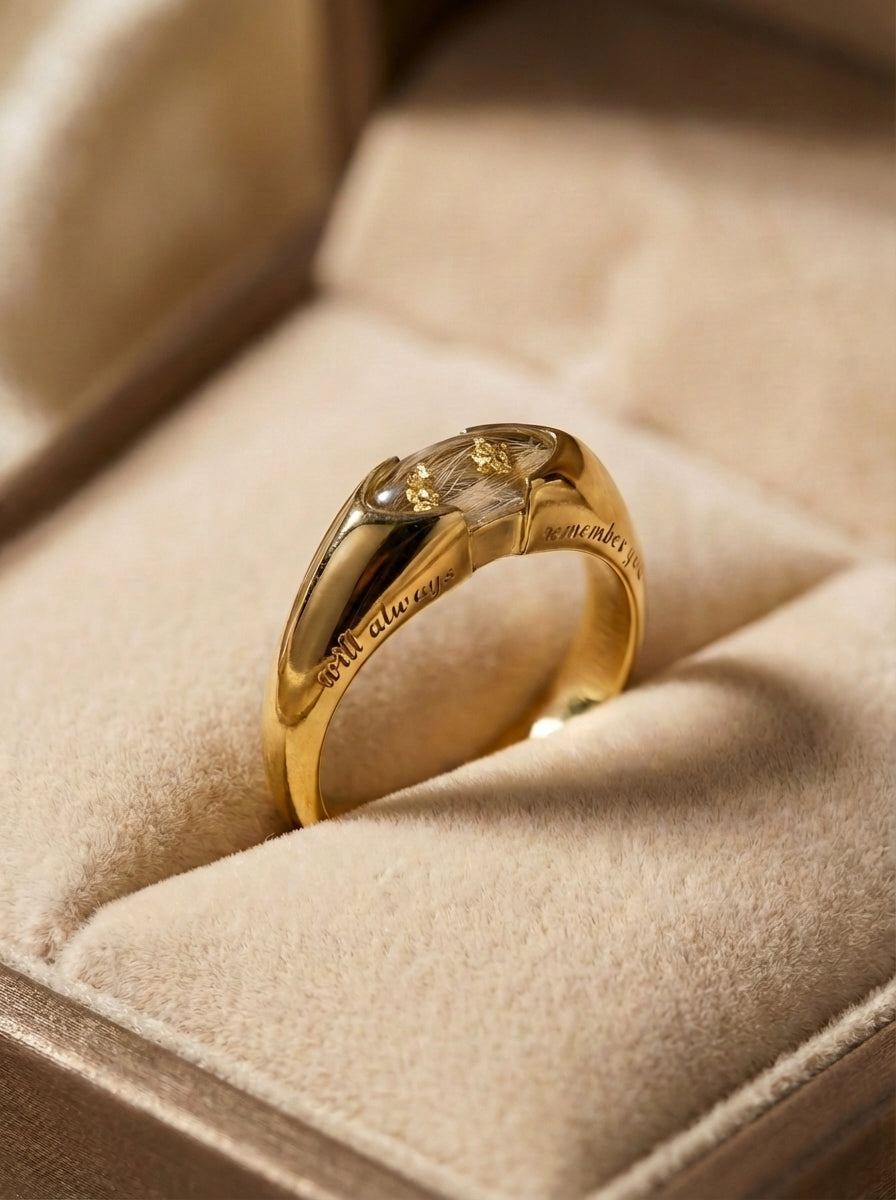 Pet Hair Marquise Amber Ring