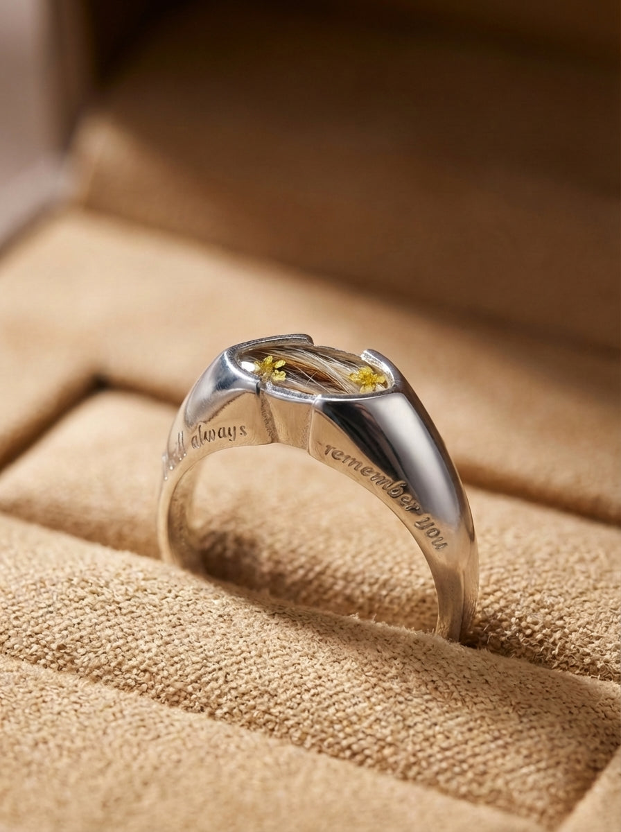 Pet Hair Marquise Amber Ring