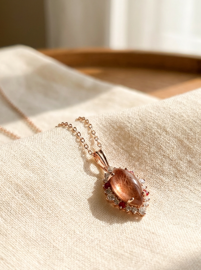 Luxury Custom Pet Hair Memorial Necklace with Ruby & Diamonds