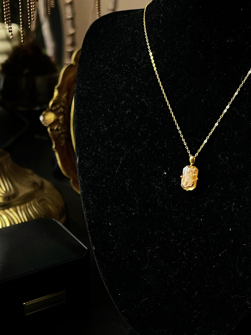 Pet Hair Rectangular Amber Pendant Necklace