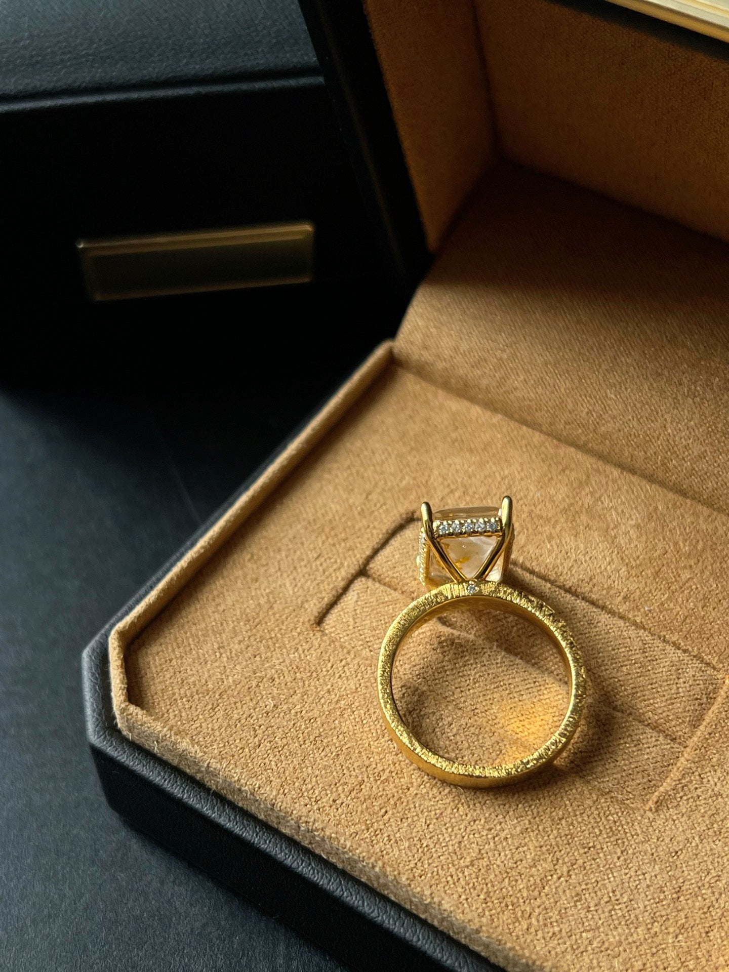 Pet Hair Rectangular Amber Ring