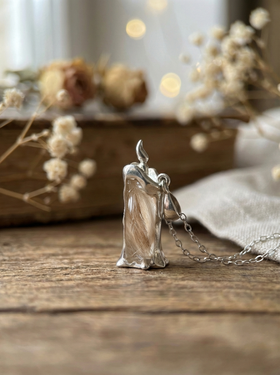 Amber Candle Pet Hair Memorial Necklace
