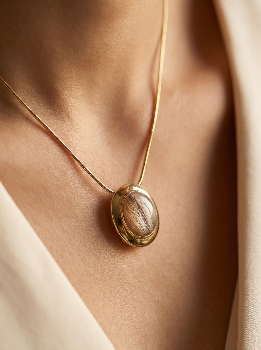 Pet Hair Oval Amber Necklace – Personalized Minimalist Keepsake Jewelry
